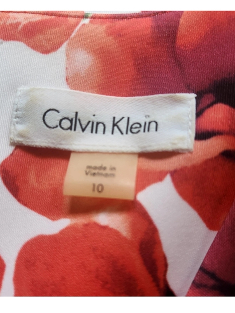 Calvin Klein Floral Fit Flare Dress Womens 10 Red White Pleated Stretch Midi - Picture 10 of 16